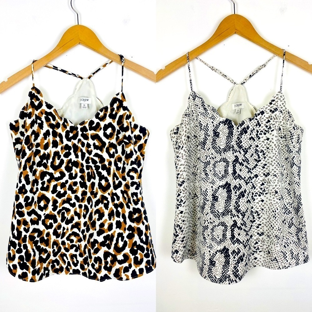 J.Crew Factory Lot of 2 Size 0 Lined Cami Tank Top Scalloped Snakeskin Leopard - Picture 1 of 16
